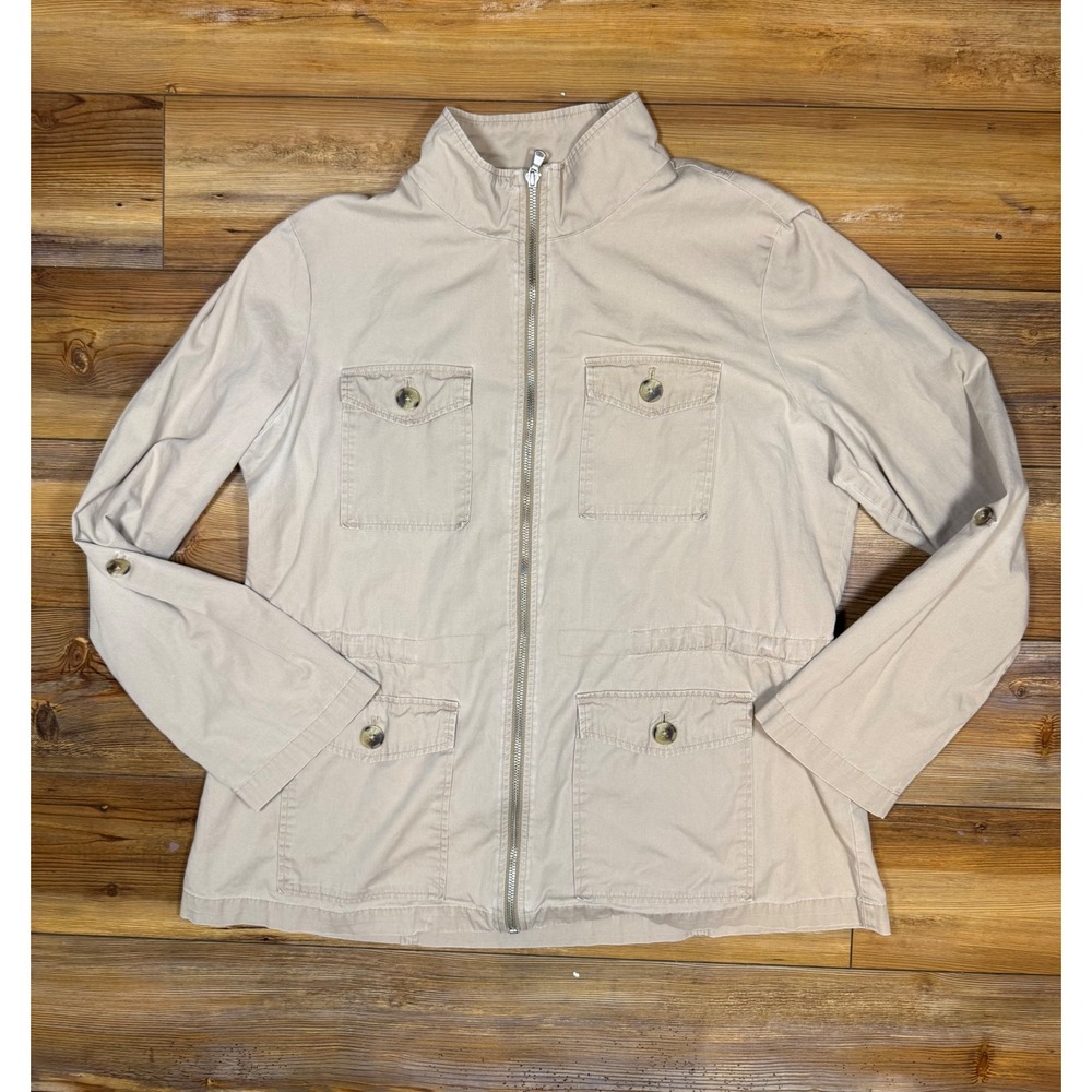 Croft & Barrow Womens Tan Khaki Utility Field Jacket Full Zip Size Large
